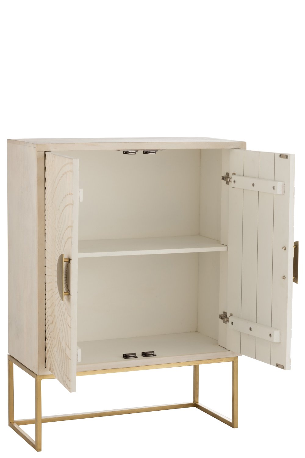 Buffet 2 portes NIRA en bois de manguier beige piètement métal doré 
